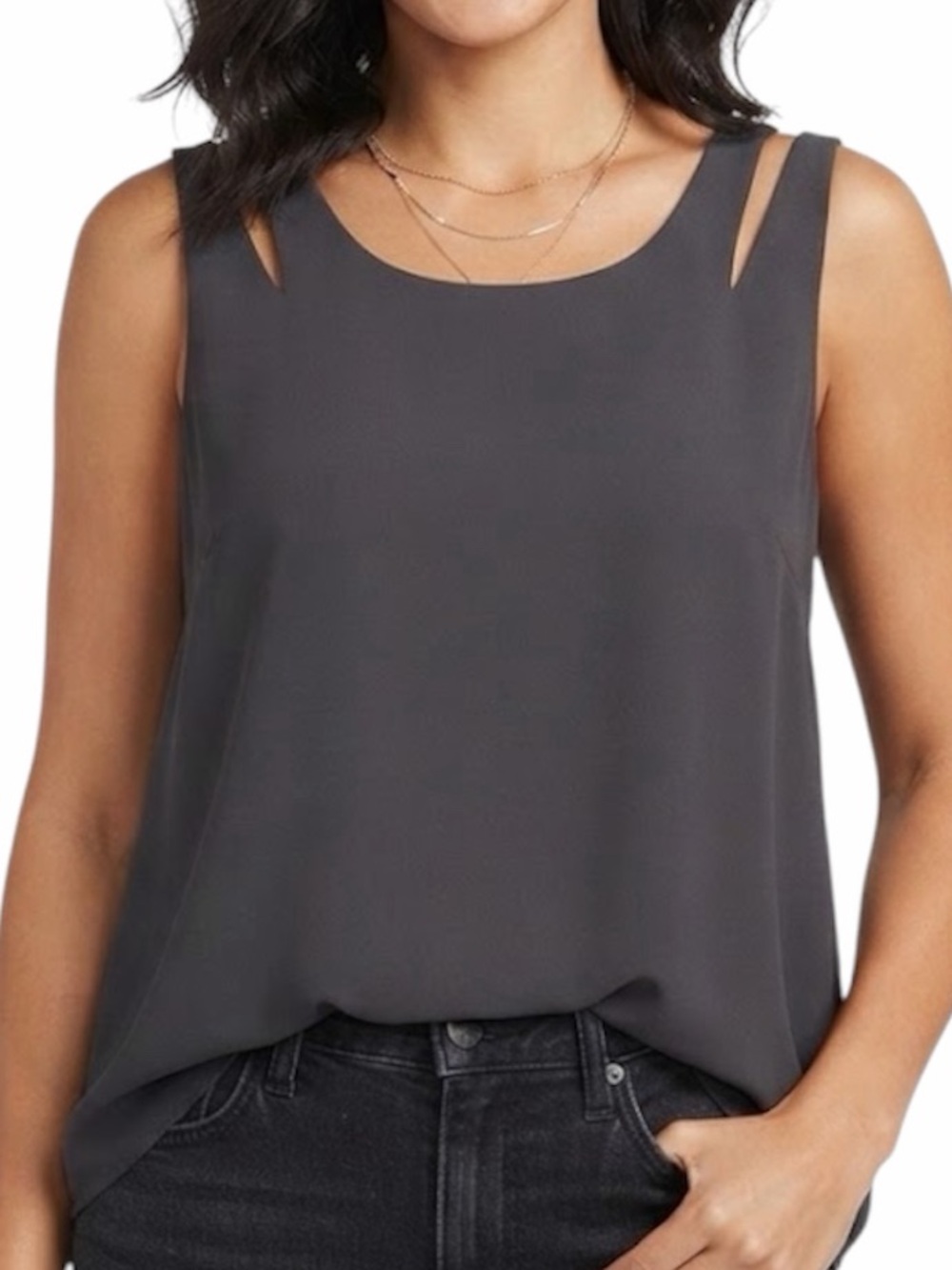 BANANA REPUBLIC Caged Laser Cut Shoulder Tank Top Grey Medium - Minimalist